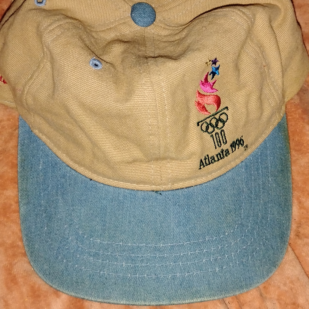 STARTER Tan and Blue Atlanta 1996 Hat SNAPBACK